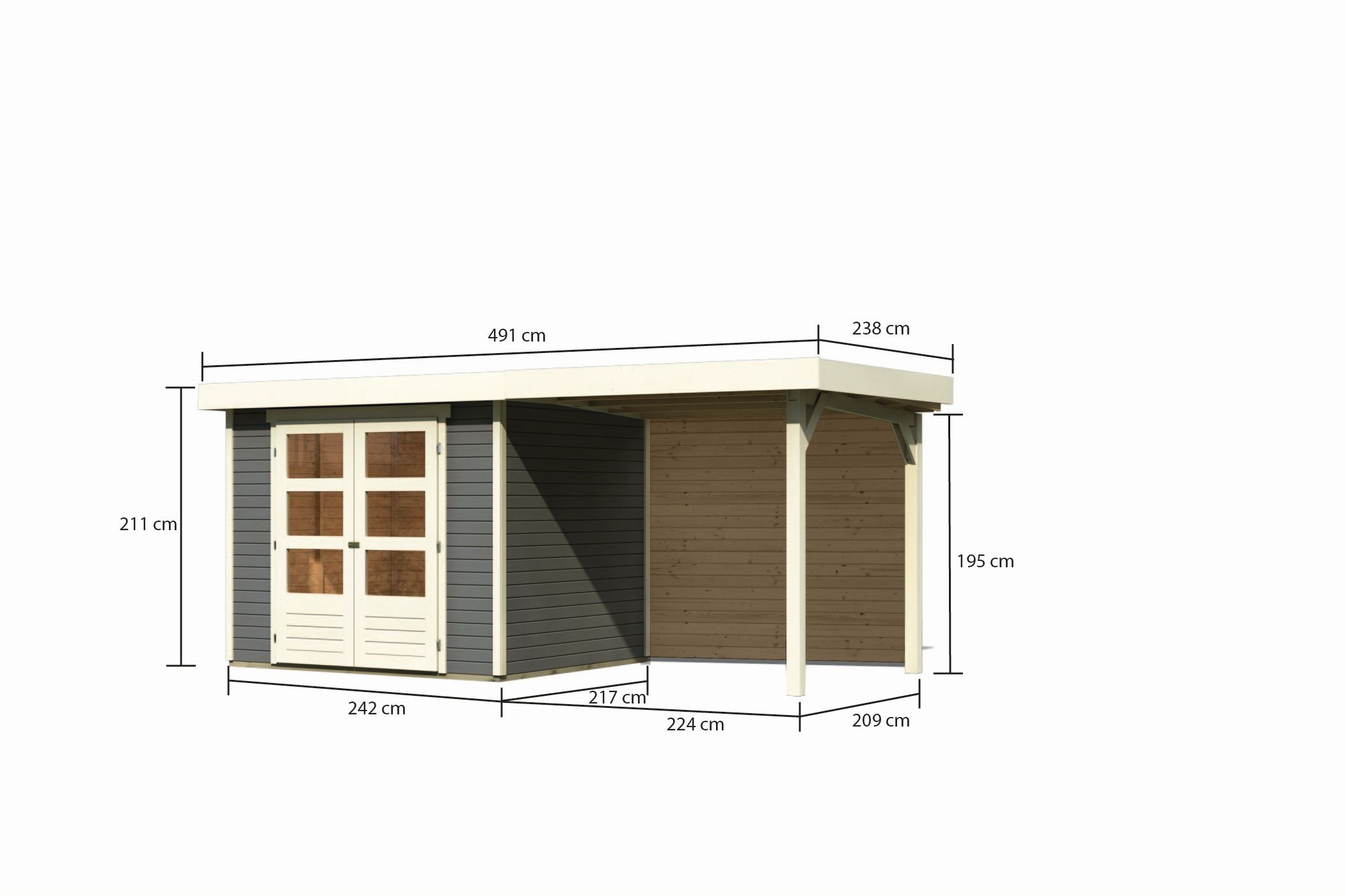 Gartenhaus-Set 'Paradise 3' terragrau 266 x 211 x 238 cm mit Anbaudach 2,4 m + product picture