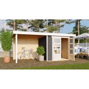 Gartenhaus-Set 'Paradise 3' terragrau 266 x 211 x 238 cm mit Anbaudach 2,4 m