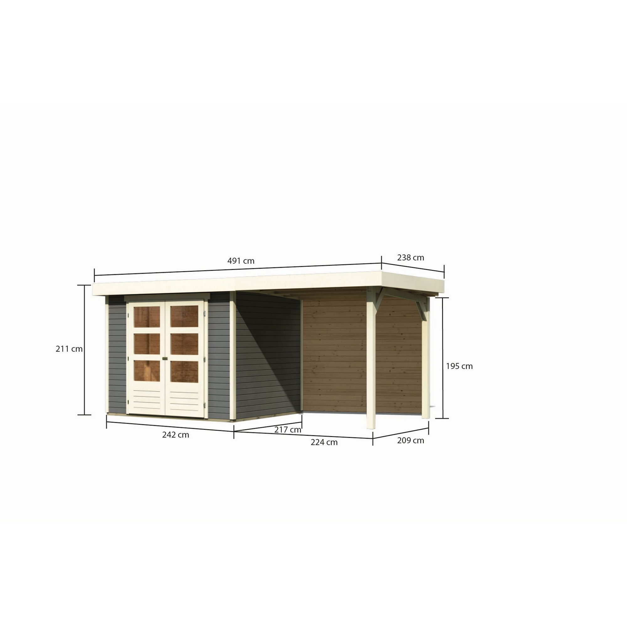 Gartenhaus-Set 'Paradise 3' terragrau 266 x 211 x 238 cm mit Anbaudach 2,4 m + product picture