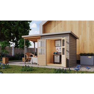 Gartenhaus-Set 'Berseburg 3' Fichtenholz vorvergraut mit Anbaudach 370 x 219 x 154 cm