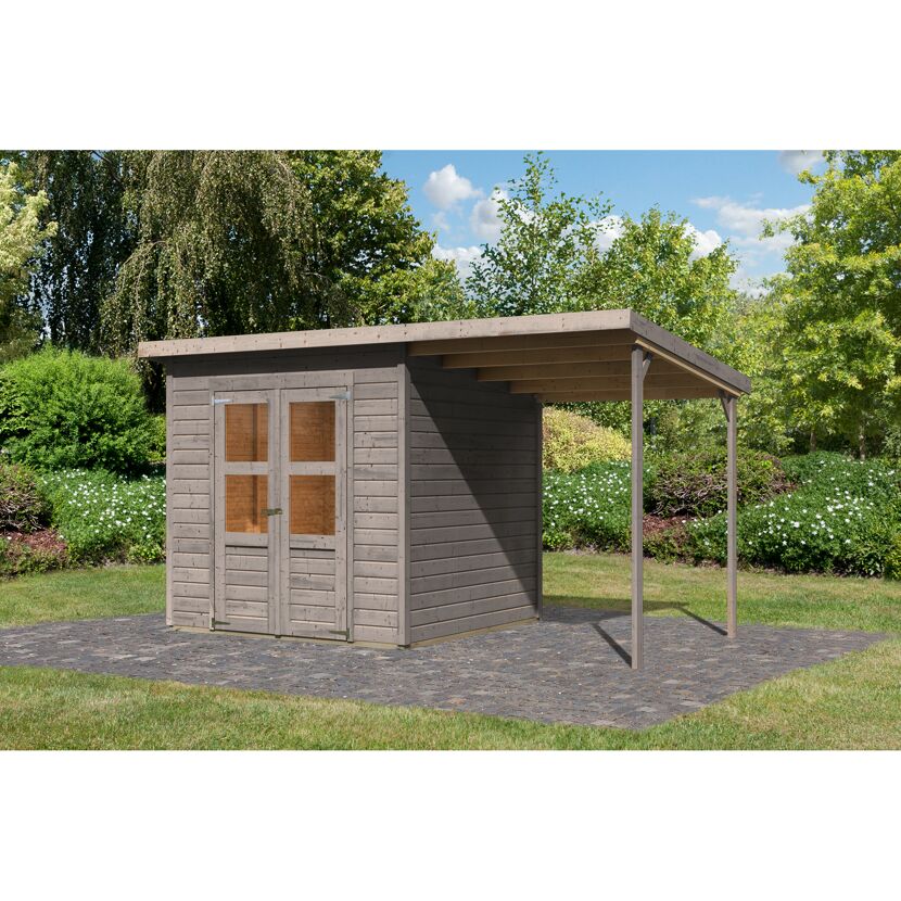 Gartenhaus aus Holz mit Überdachung