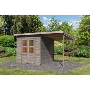 Gartenhaus-Set 'Berseburg 4' Fichtenholz vorvergraut mit Anbaudach 370 x 219 x 214 cm