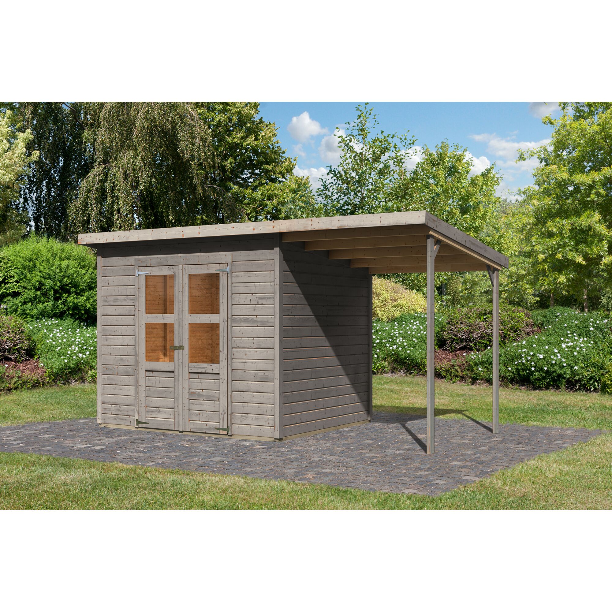 Gartenhaus aus Holz mit Überdachung