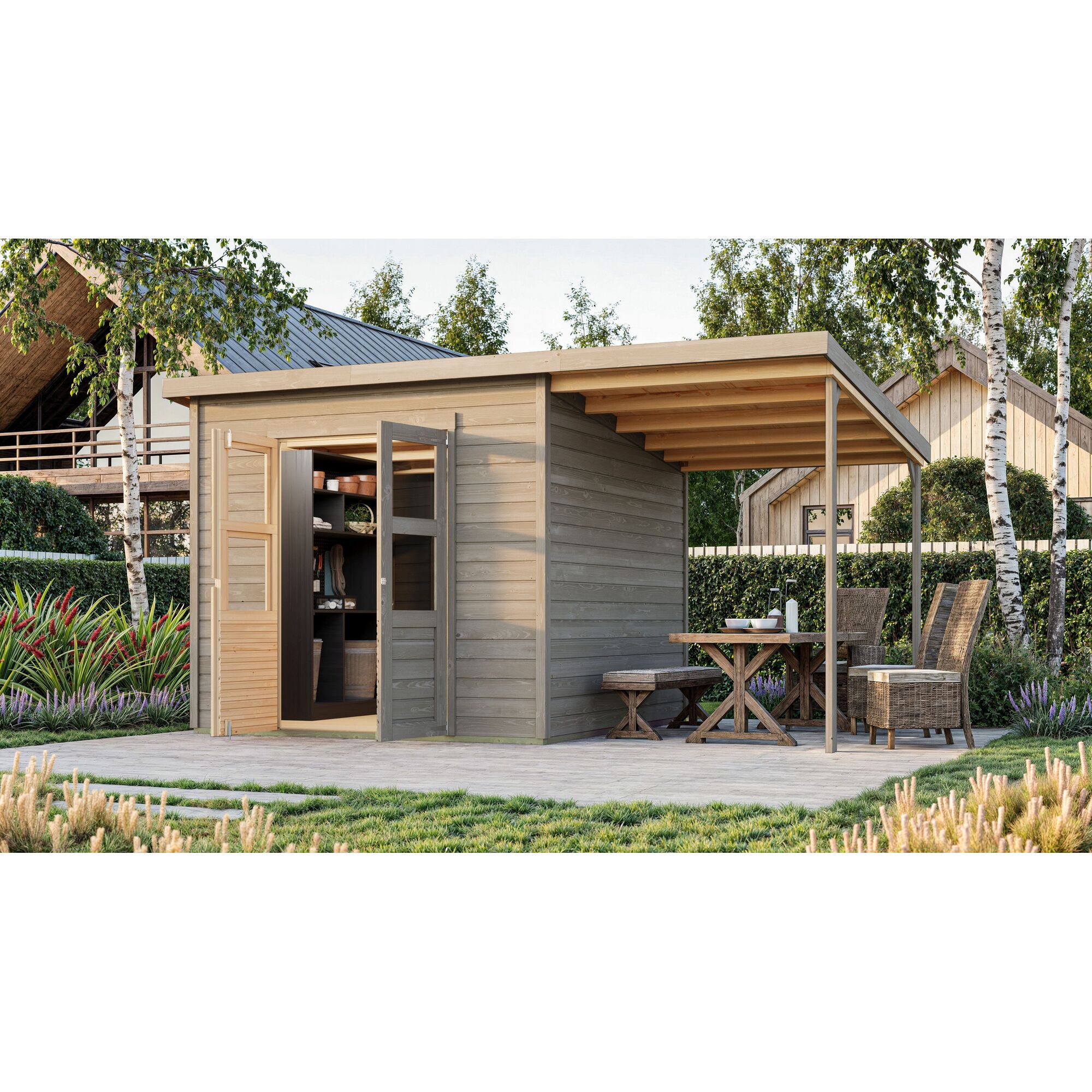 Gartenhaus Berseburg 6 mit Überdachung