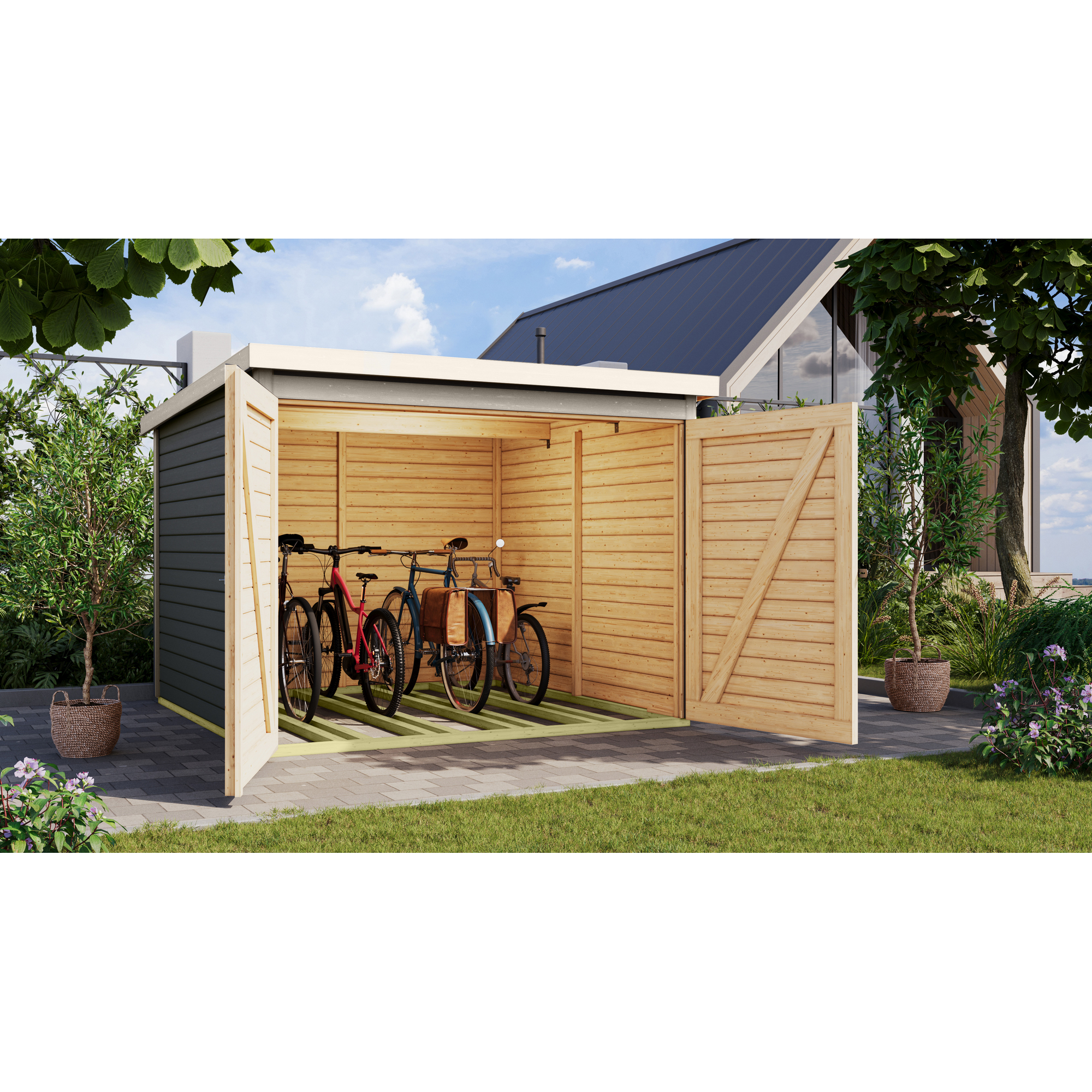 Fahrradgarage 'Bike' Fichtenholz terragrau 212,5 x 167 x 216,5 cm