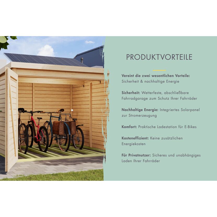 Fahrradgarage-Set 'Bike 3' Fichtenholz naturbelassen mit Solarkit 162,5 x 167 x 216,5 cm