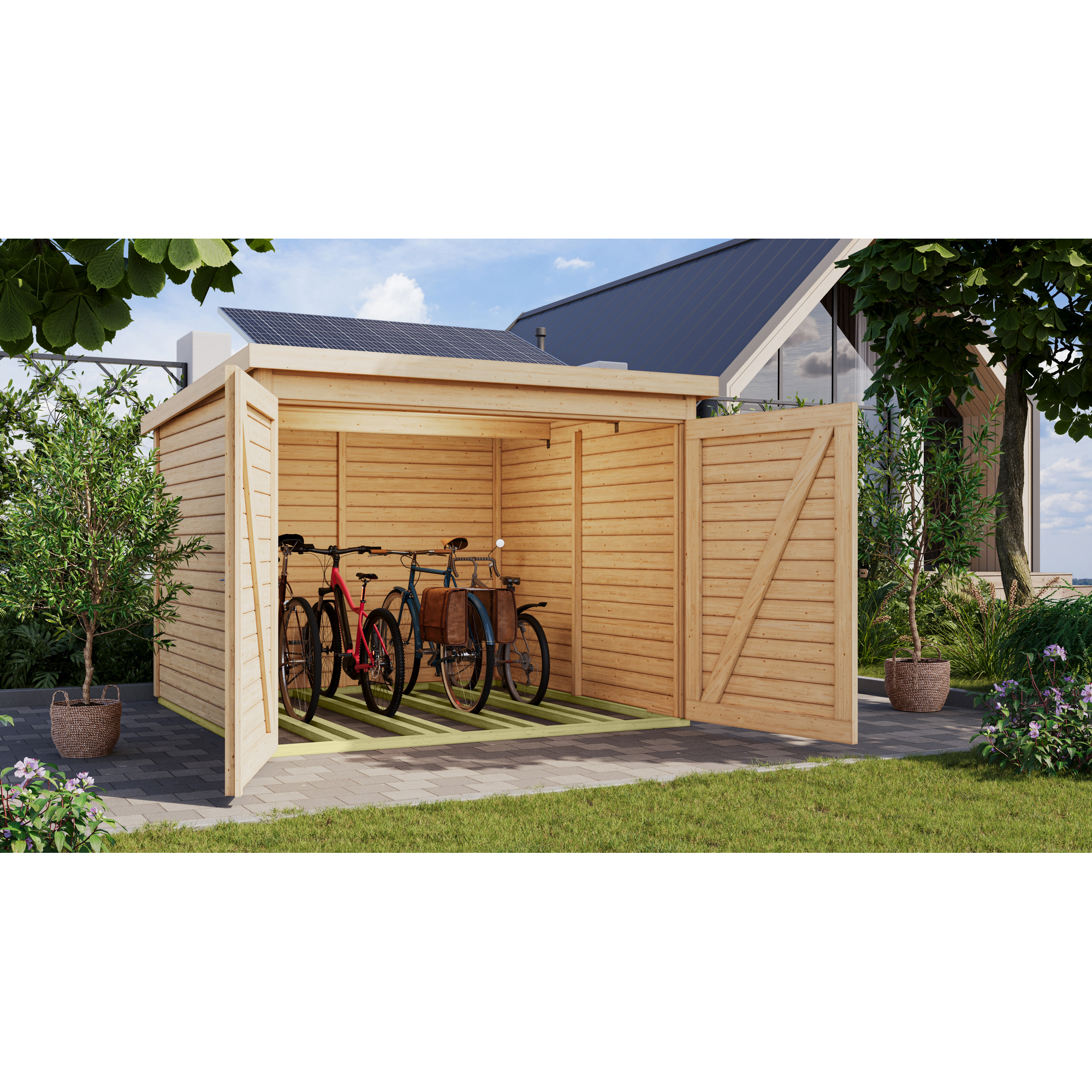 Fahrradgarage-Set 'Bike 4' Fichtenholz naturbelassen mit Solarkit 212,5 x 167 x 216,5 cm