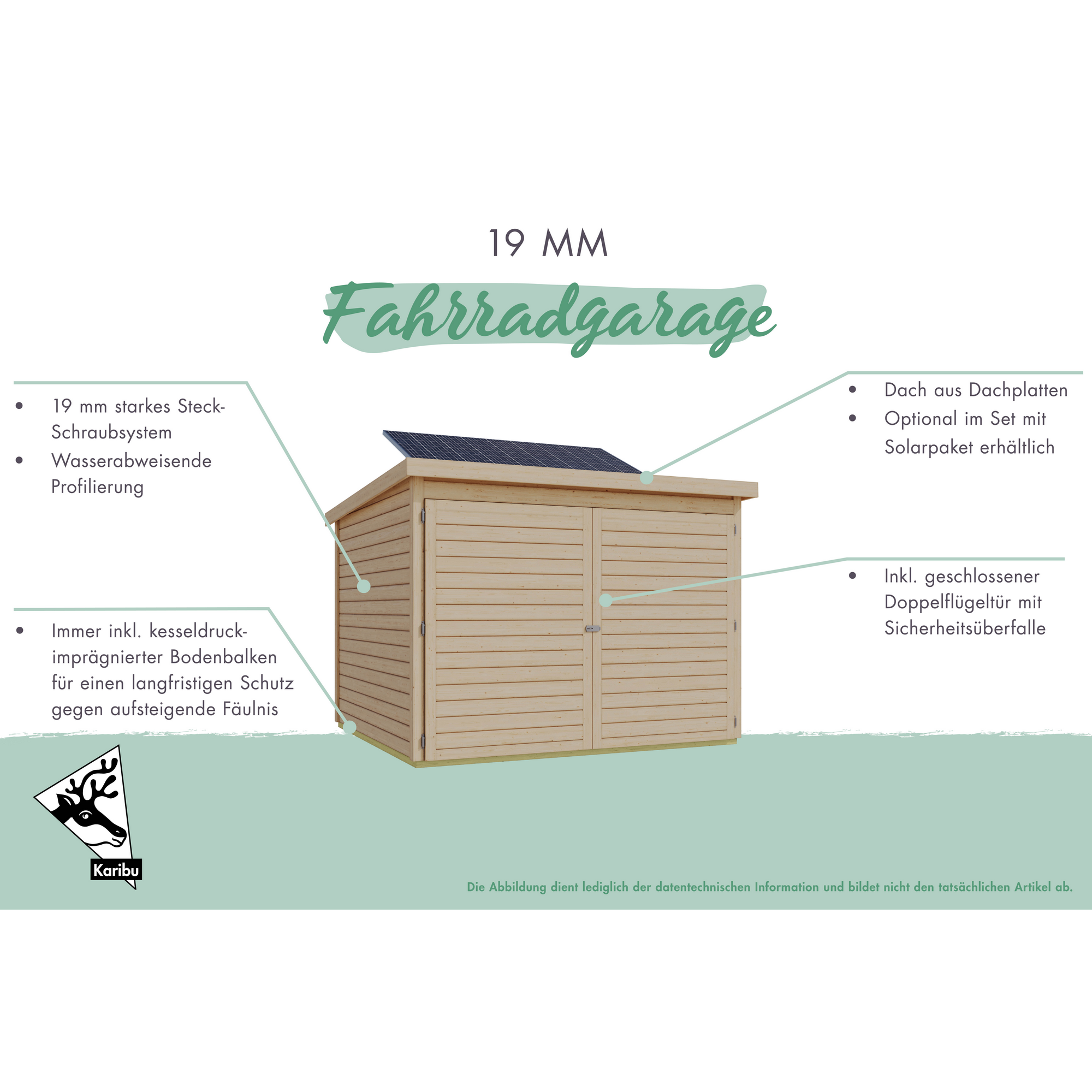 Fahrradgarage-Set 'Bike 4' Fichtenholz naturbelassen mit Solarkit 212,5 x 167 x 216,5 cm