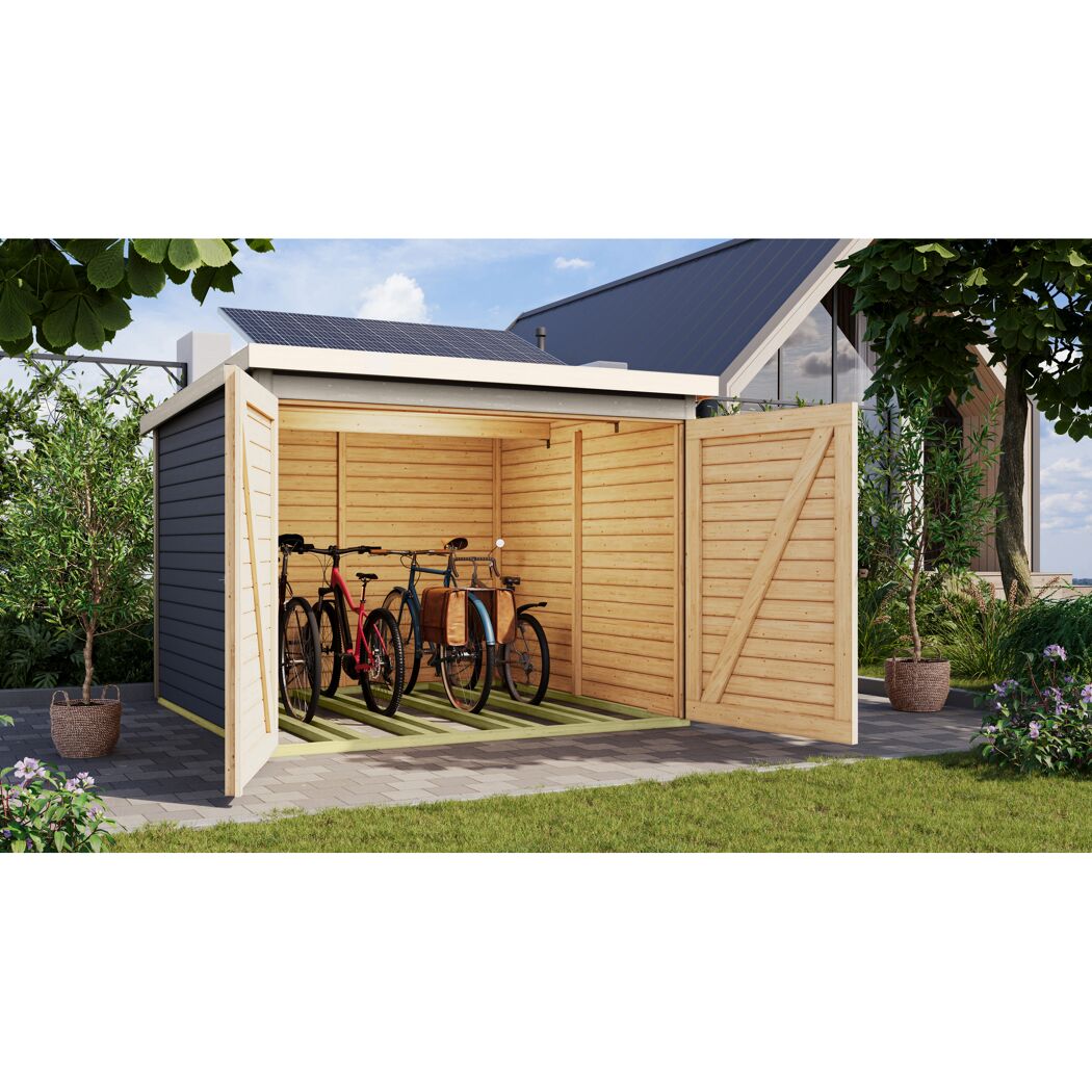 Fahrradgarage-Set 'Bike 4' Fichtenholz terragrau mit Solarkit 212,5 x 167 x 216,5 cm