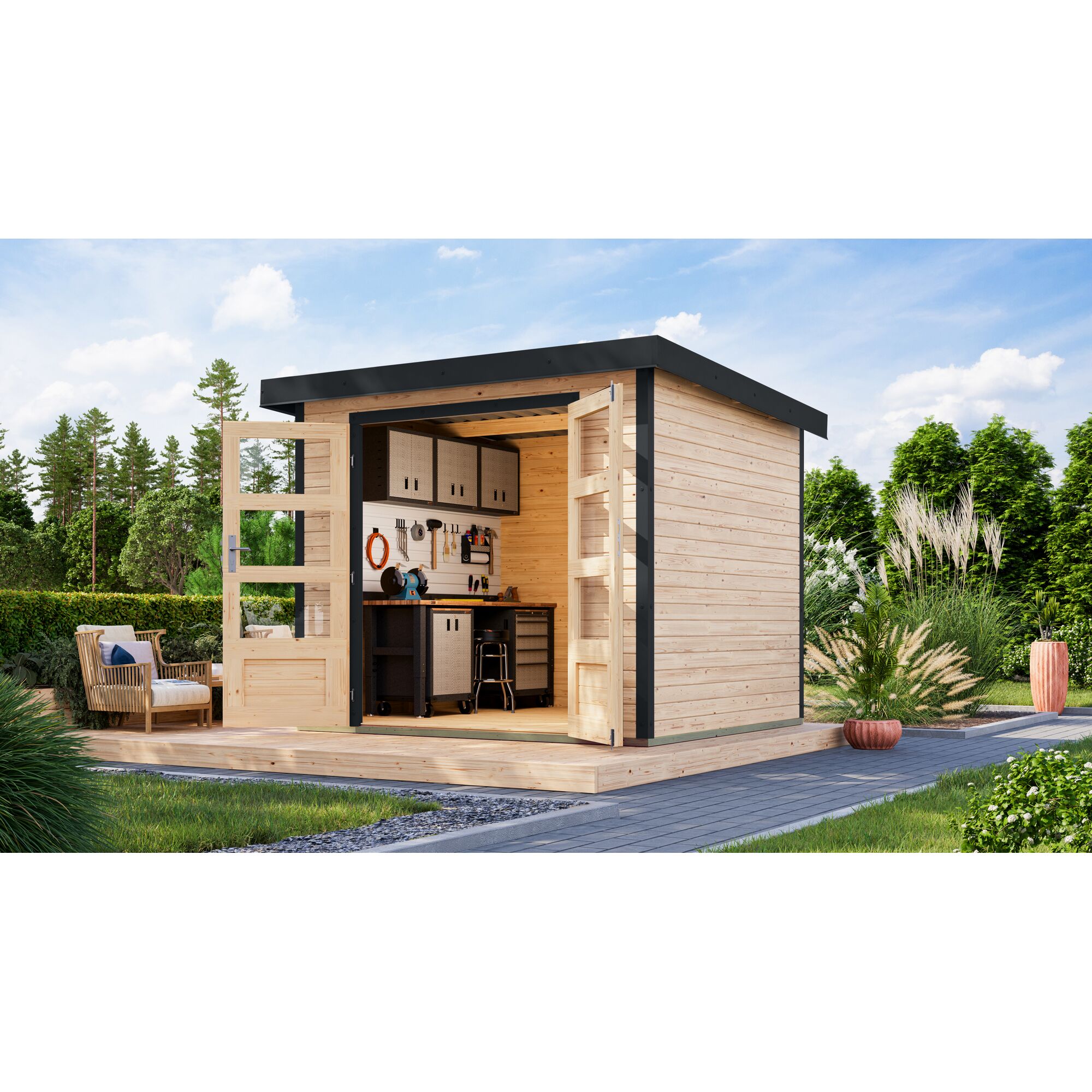 Gartenhaus mit Werkbank