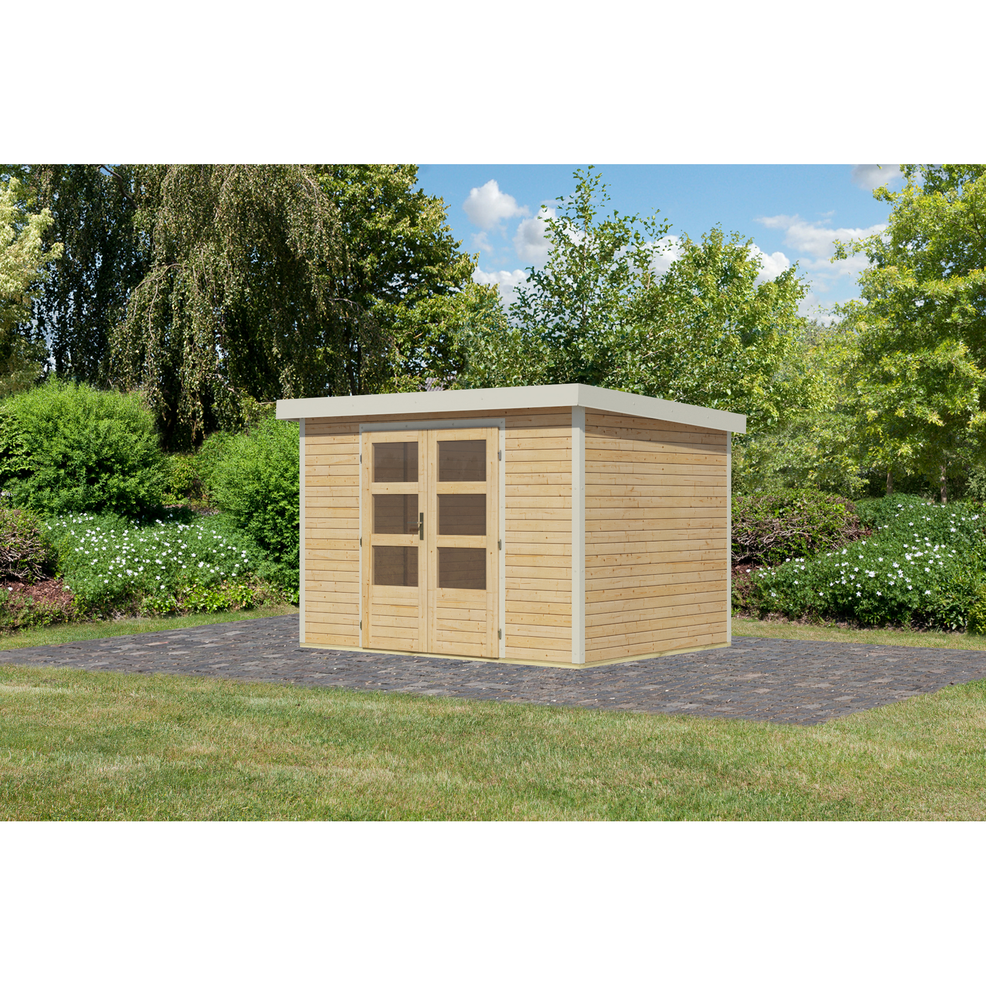 Gartenhaus 'Komet 4 A' Fichtenholz naturbelassen / weiß 298,5 x 209 x 213,5 cm