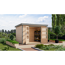 Offener Holz-Gartenschrank mit Werkzeug