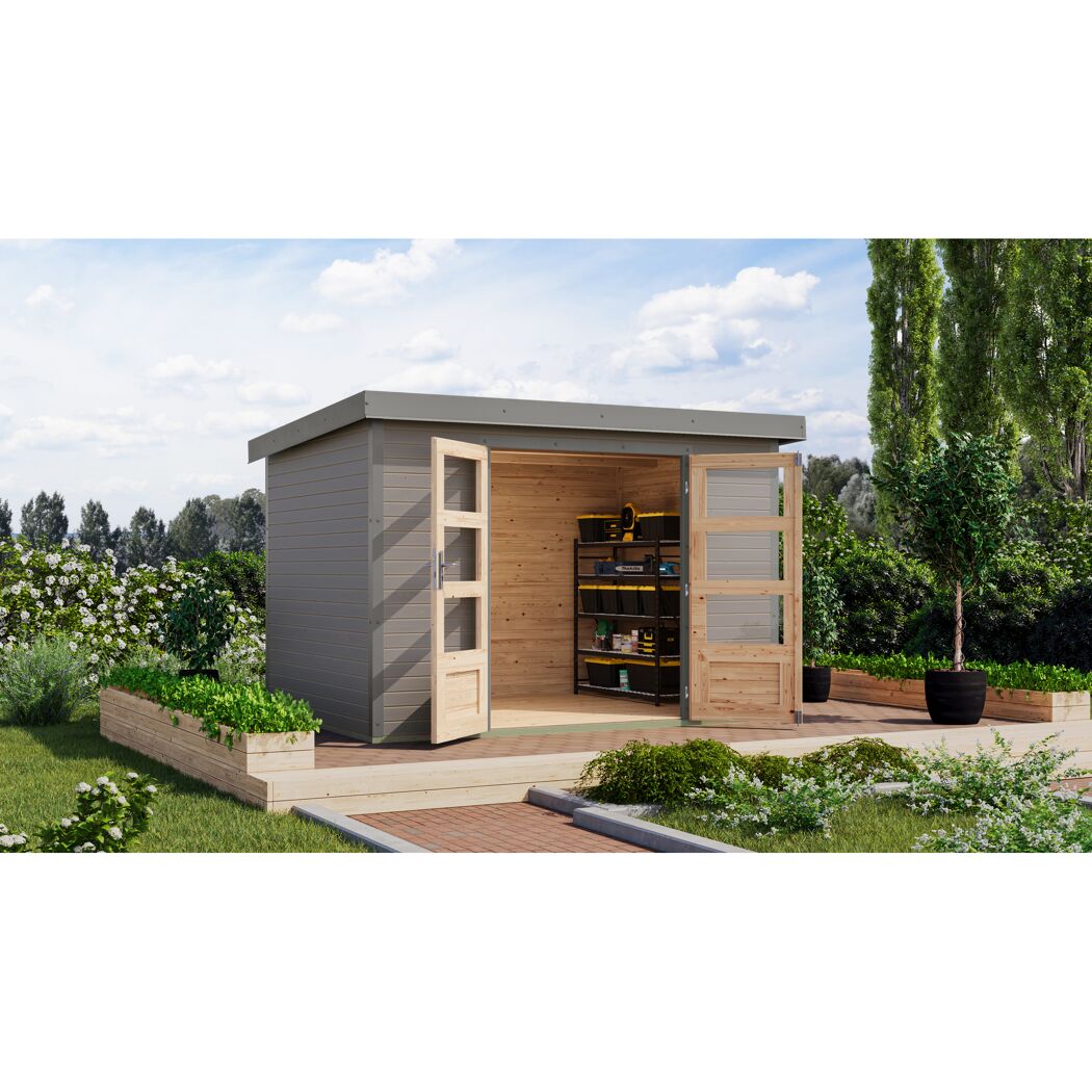 Gartenhaus mit geöffneten Türen