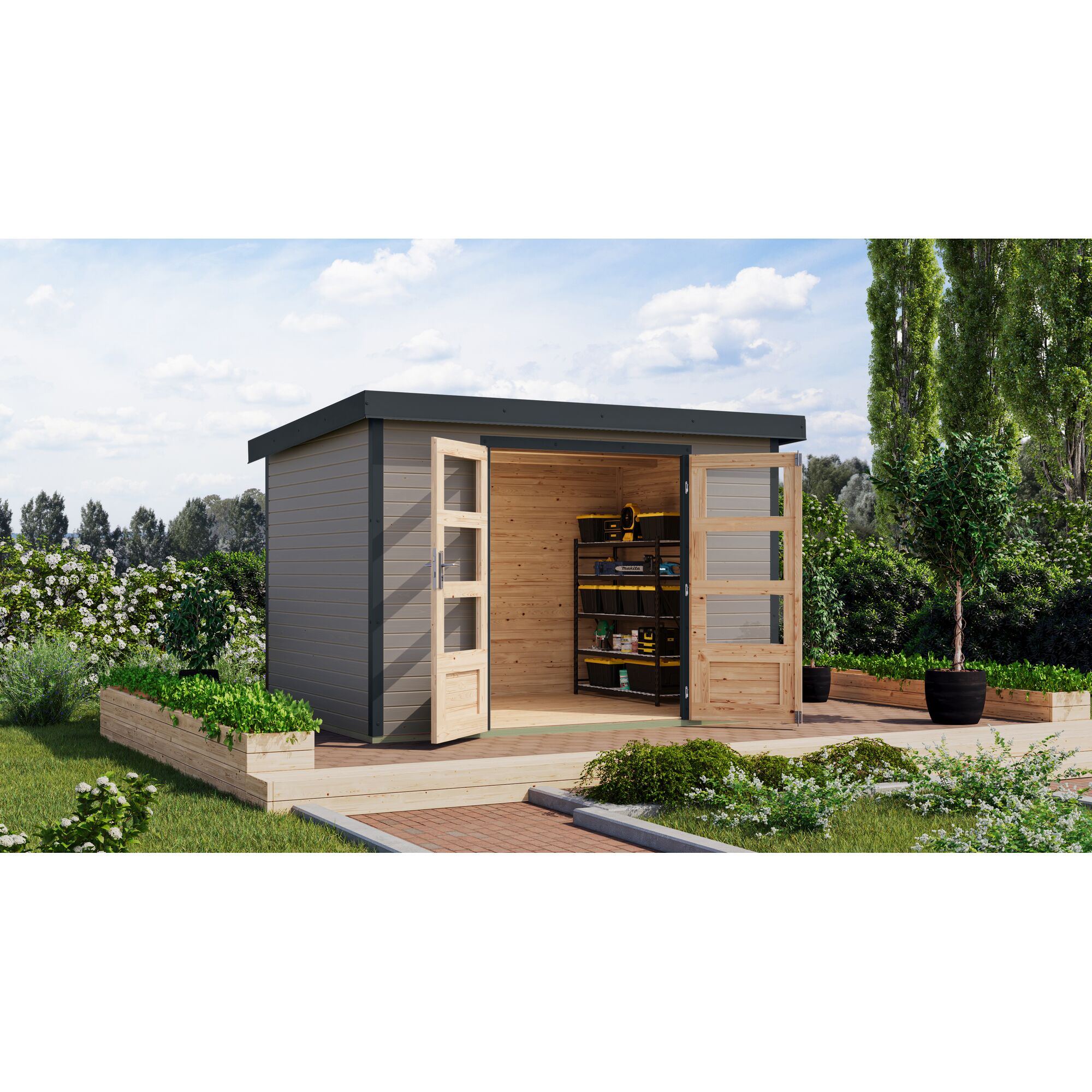 Gartenhaus mit Werkzeugregal
