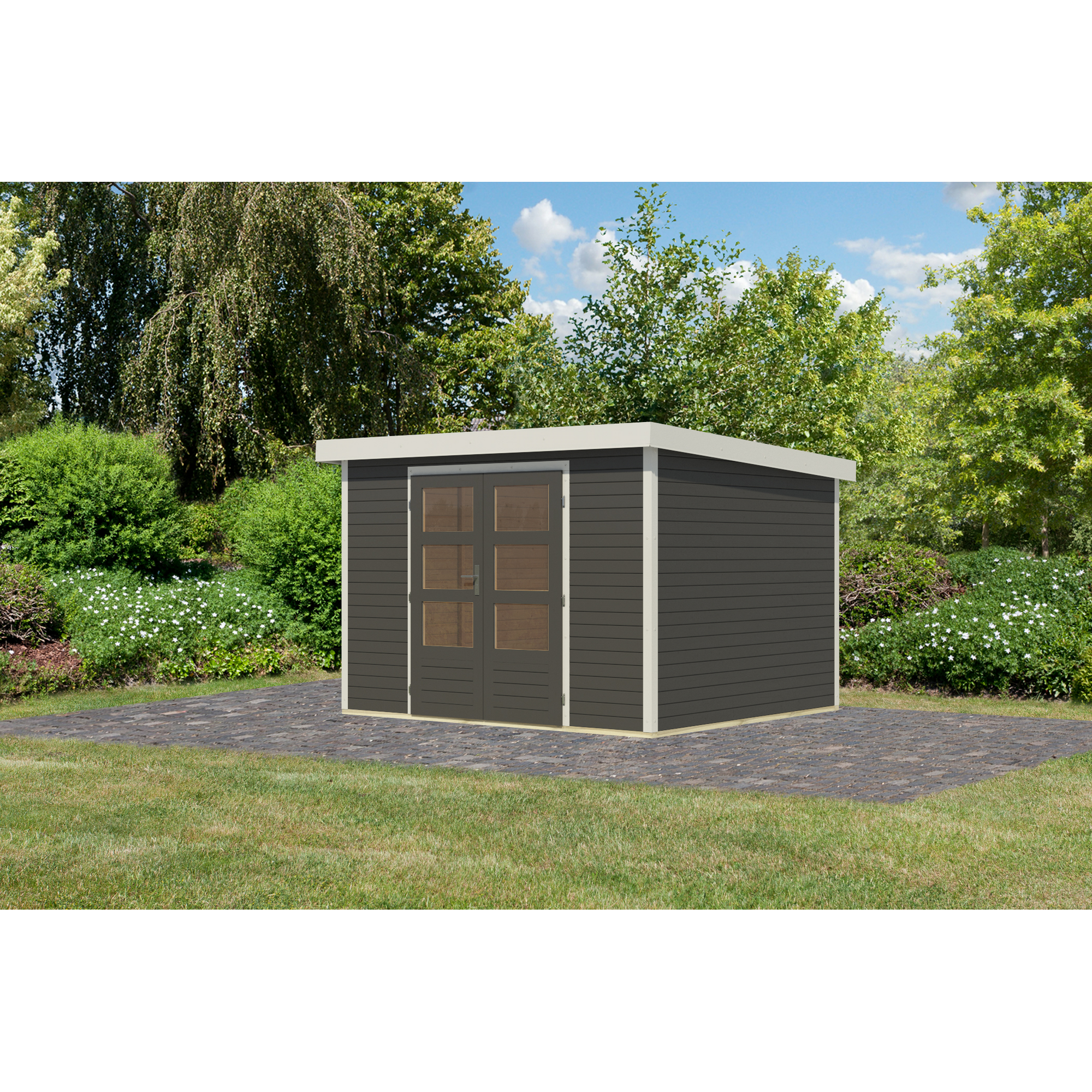 Gartenhaus 'Komet 5 B' Fichtenholz terragrau / weiß 298,5 x 209 x 242,5 cm