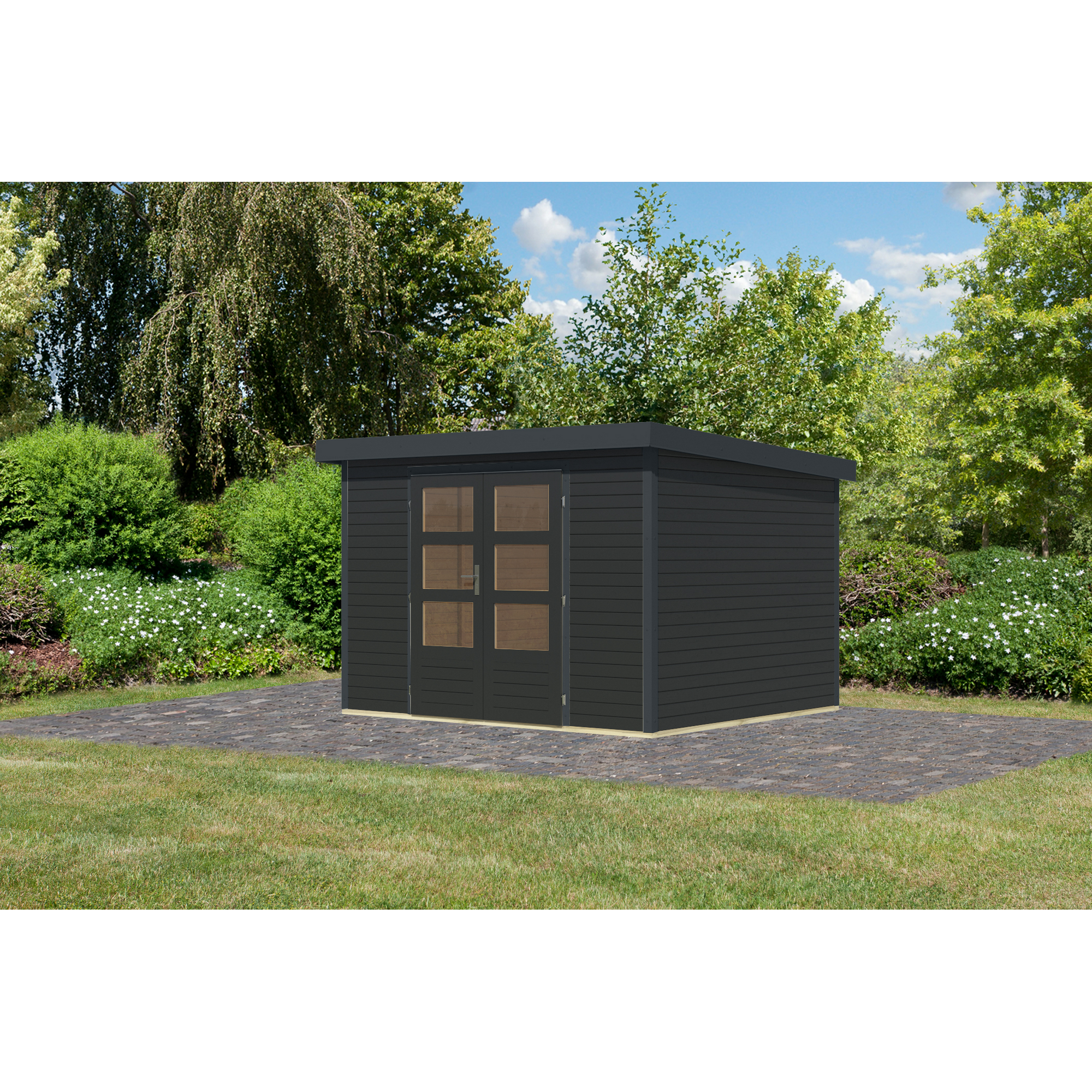 Gartenhaus mit Flachdach anthrazit