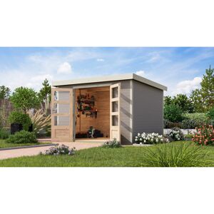 Gartenhaus 'Komet 5 D' Fichtenholz wassergrau / weiß 298,5 x 209 x 242,5 cm