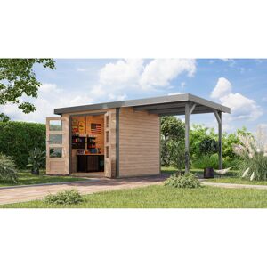 Gartenhaus-Set 'Komet 3 A' Fichtenholz naturbelassen / graualuminium mit Anbaudach 2,35 m breit 454,5 x 209 x 213,5 cm