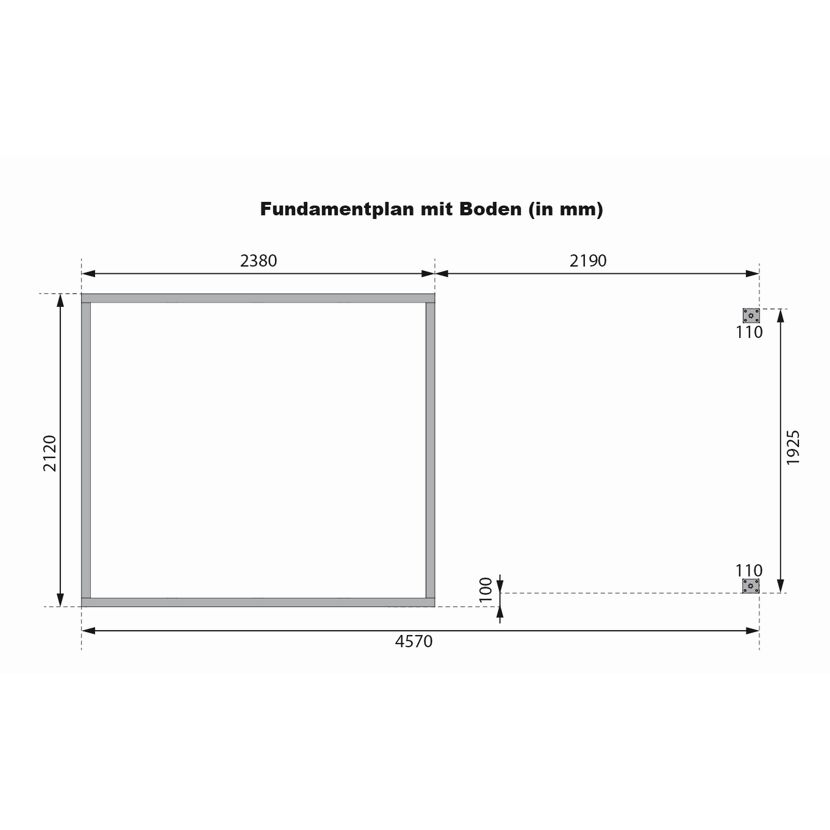 Fundamentplan mit Maßen in Millimeter