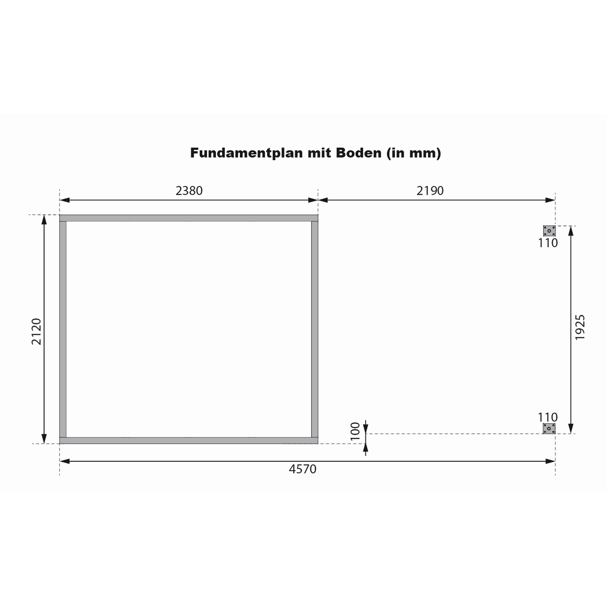 Fundamentplan mit Maßen in Millimeter