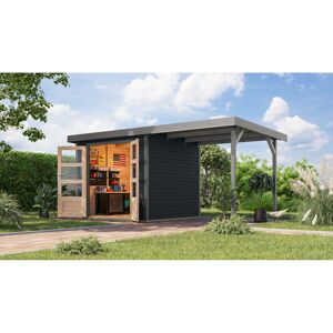 Gartenhaus-Set 'Komet 3 C' Fichtenholz anthrazit / graualuminium mit Anbaudach 2,35 m breit 454,5 x 209 x 213,5 cm