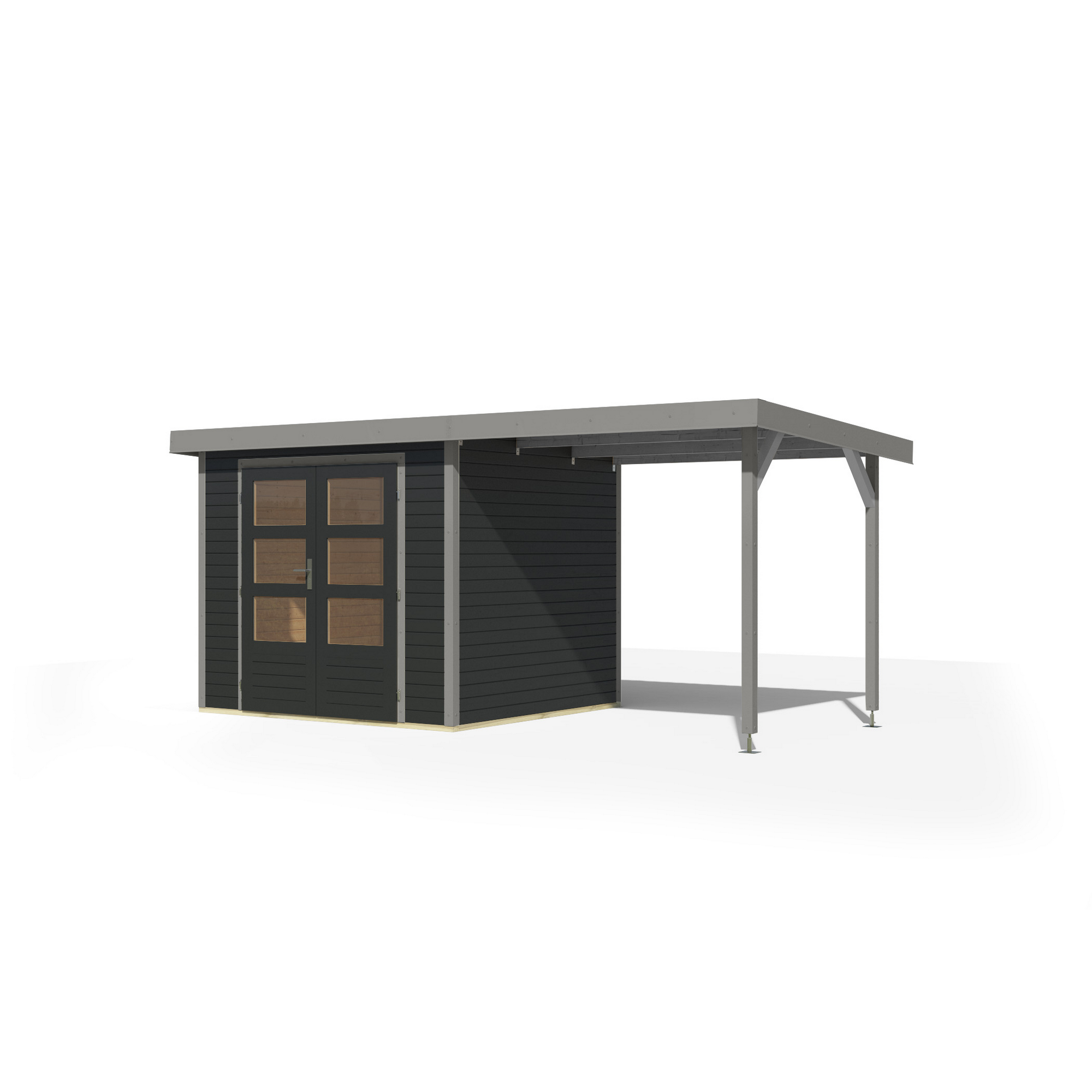 Gartenhaus-Set 'Komet 3 C' Fichtenholz anthrazit / graualuminium mit Anbaudach 2,35 m breit 454,5 x 209 x 213,5 cm