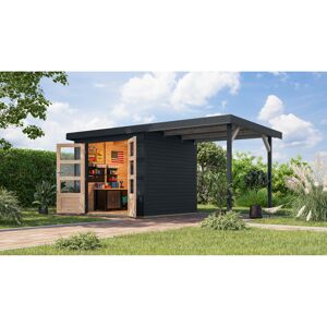 Gartenhaus-Set 'Komet 3 C' Fichtenholz anthrazit / anthrazit mit Anbaudach 2,35 m breit 454,5 x 209 x 213,5 cm