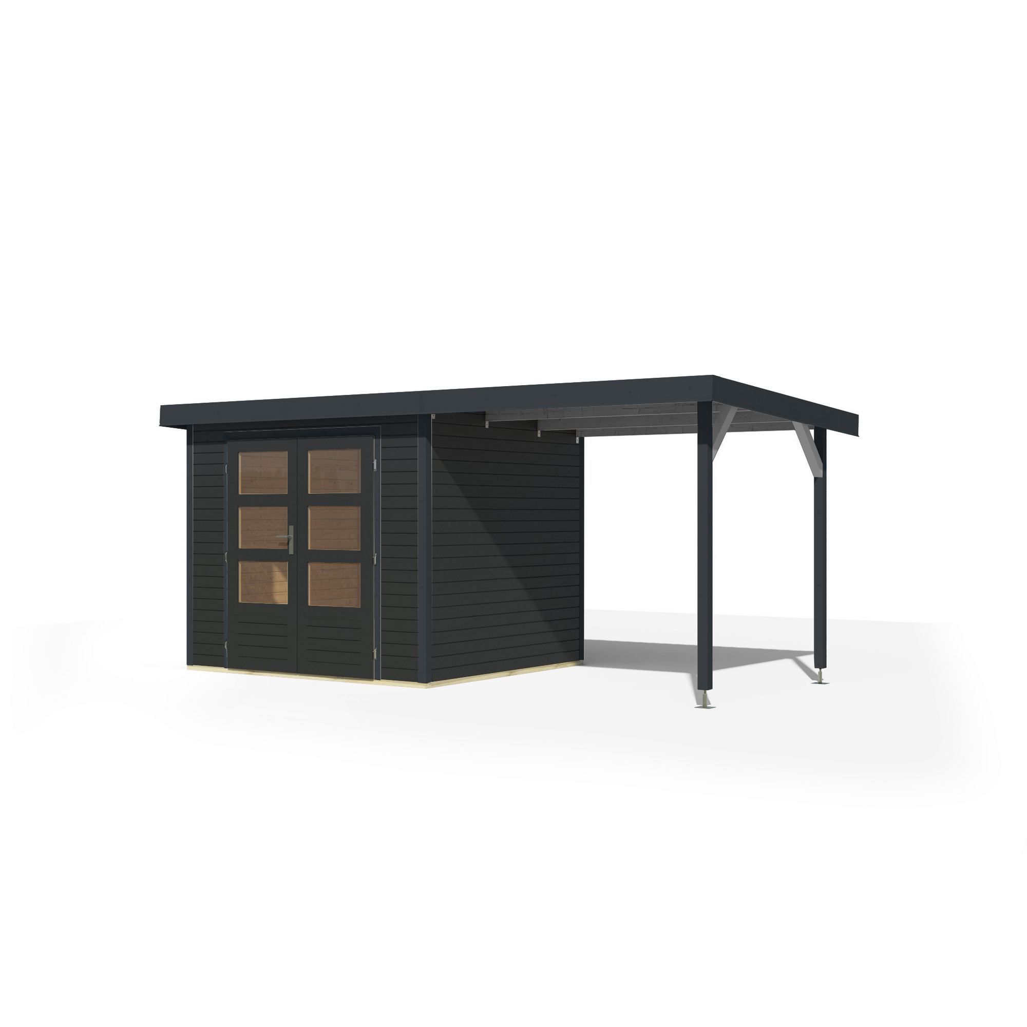 Gartenhaus-Set 'Komet 3 C' Fichtenholz anthrazit / anthrazit mit Anbaudach 2,35 m breit 454,5 x 209 x 213,5 cm