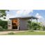Gartenhaus-Set 'Komet 3 D' Fichtenholz wassergrau / graualuminium mit Anbaudach 2,35 m breit 454,5 x 209 x 213,5 cm