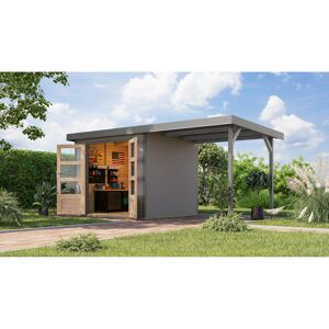 Gartenhaus-Set 'Komet 3 D' Fichtenholz wassergrau / graualuminium mit Anbaudach 2,35 m breit 454,5 x 209 x 213,5 cm