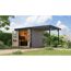 Gartenhaus-Set 'Komet 3 D' Fichtenholz wassergrau / anthrazit mit Anbaudach 2,35 m breit 454,5 x 209 x 213,5 cm