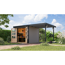 Gartenhaus-Set 'Komet 3 D' Fichtenholz wassergrau / anthrazit mit Anbaudach 2,35 m breit 454,5 x 209 x 213,5 cm