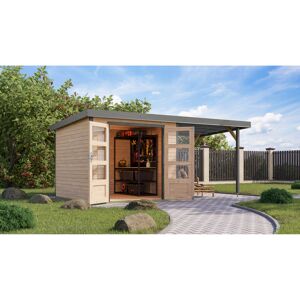 Gartenhaus-Set 'Komet 3,5 A' Fichtenholz naturbelassen / graualuminium mit Anbaudach 2,35 m breit 454,5 x 209 x 242,5 cm