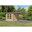 Gartenhaus-Set 'Komet 3,5 A' Fichtenholz naturbelassen / graualuminium mit Anbaudach 2,35 m breit 454,5 x 209 x 242,5 cm