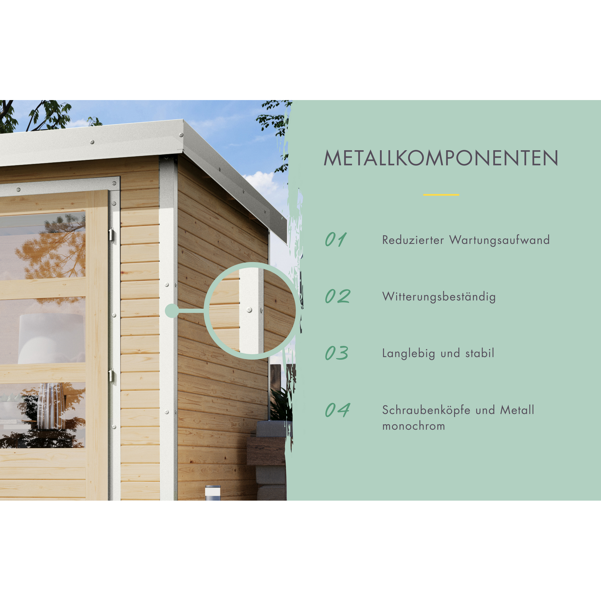 Gartenhaus mit Metalldach und Schrauben