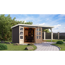 Gartenhaus-Set 'Komet 3,5 B' Fichtenholz terragrau / weiß mit Anbaudach 2,35 m breit 454,5 x 209 x 242,5 cm