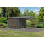 Gartenhaus-Set 'Komet 3,5 B' Fichtenholz terragrau / graualuminium mit Anbaudach 2,35 m breit 454,5 x 209 x 242,5 cm