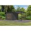 Gartenhaus-Set 'Komet 3,5 B' Fichtenholz terragrau / anthrazit mit Anbaudach 2,35 m breit 454,5 x 209 x 242,5 cm