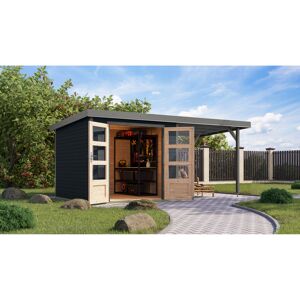 Gartenhaus-Set 'Komet 3,5 C' Fichtenholz anthrazit / graualuminium mit Anbaudach 2,35 m breit 454,5 x 209 x 242,5 cm