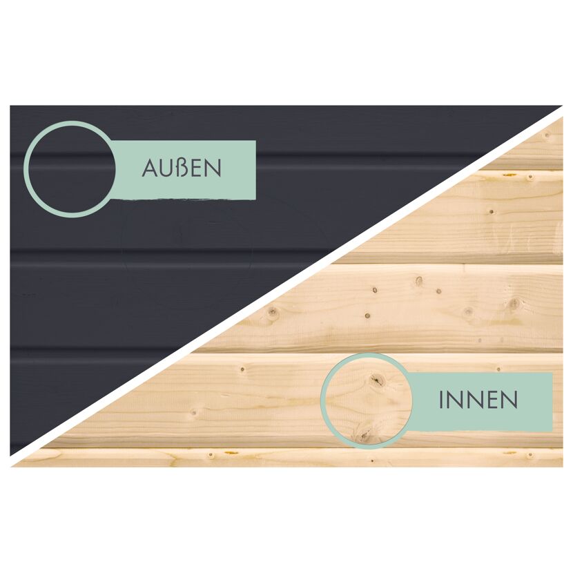 Holzfassade: Anthrazit Außen, Holzfarben Innen