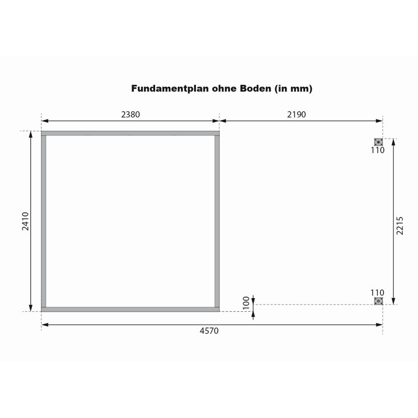 Fundamentplan mit Maßen in Millimeter
