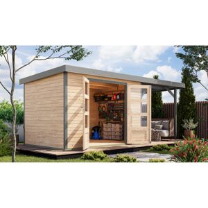 Gartenhaus-Set 'Komet 4 A' Fichtenholz naturbelassen / graualuminium mit Anbaudach 2,35 m breit 514,5 x 209 x 213,5 cm