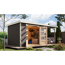 Gartenhaus-Set 'Komet 4 B' Fichtenholz terragrau / weiß mit Anbaudach 2,35 m breit 514,5 x 209 x 213,5 cm
