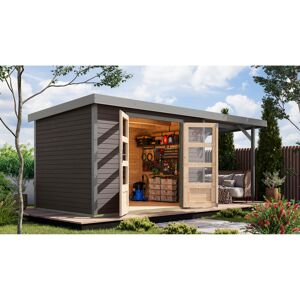 Gartenhaus-Set 'Komet 4 B' Fichtenholz terragrau / graualuminium mit Anbaudach 2,35 m breit 514,5 x 209 x 213,5 cm