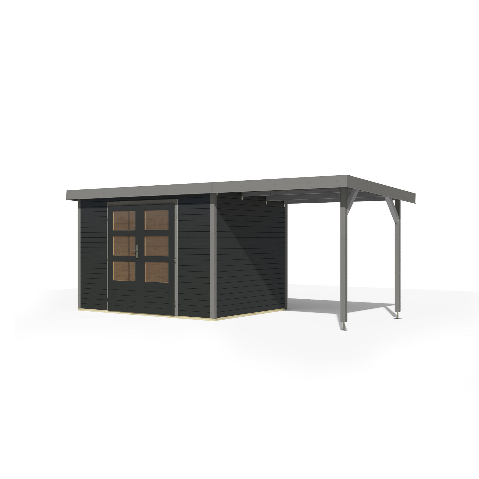 Gartenhaus-Set 'Komet 4 C' Fichtenholz anthrazit / graualuminium mit Anbaudach 2,35 m breit 514,5 x 209 x 213,5 cm