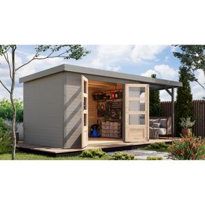Gartenhaus-Set 'Komet 4 D' Fichtenholz wassergrau / graualuminium mit Anbaudach 2,35 m breit 514,5 x 209 x 213,5 cm