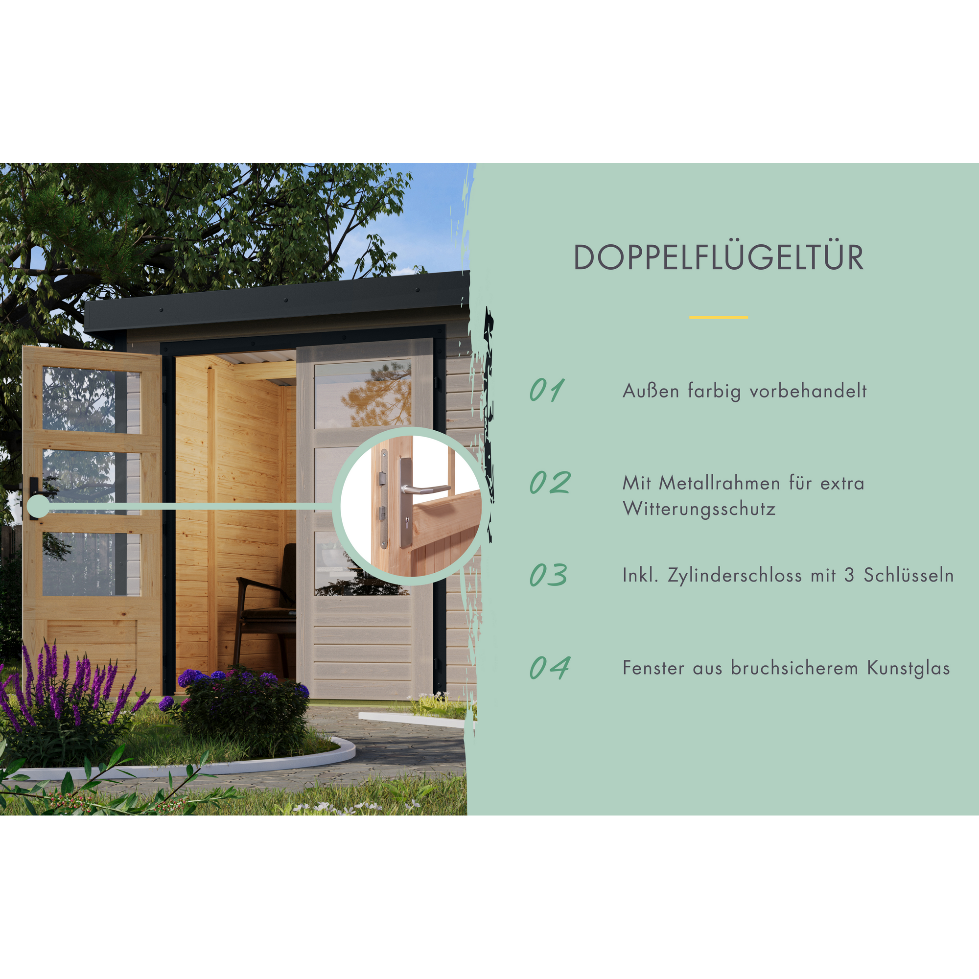 Gartenhaus-Set 'Komet 4 D' Fichtenholz wassergrau / graualuminium mit Anbaudach 2,35 m breit 514,5 x 209 x 213,5 cm