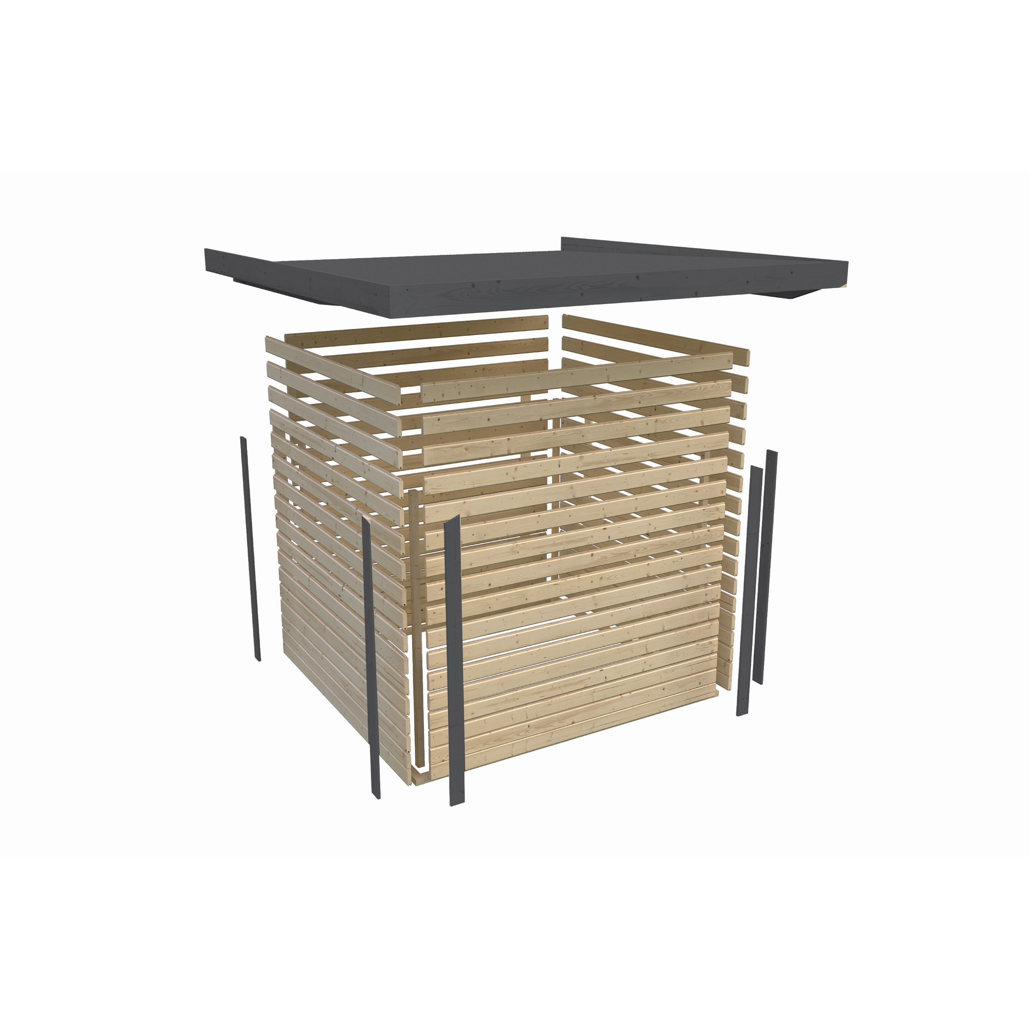 Gartenhaus-Set 'Komet 4 D' Fichtenholz wassergrau / graualuminium mit Anbaudach 2,35 m breit 514,5 x 209 x 213,5 cm