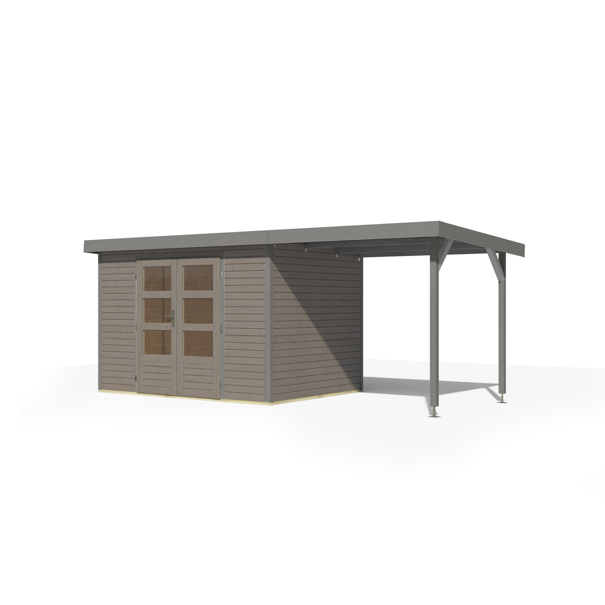Gartenhaus-Set 'Komet 4 D' Fichtenholz wassergrau / graualuminium mit Anbaudach 2,35 m breit 514,5 x 209 x 213,5 cm