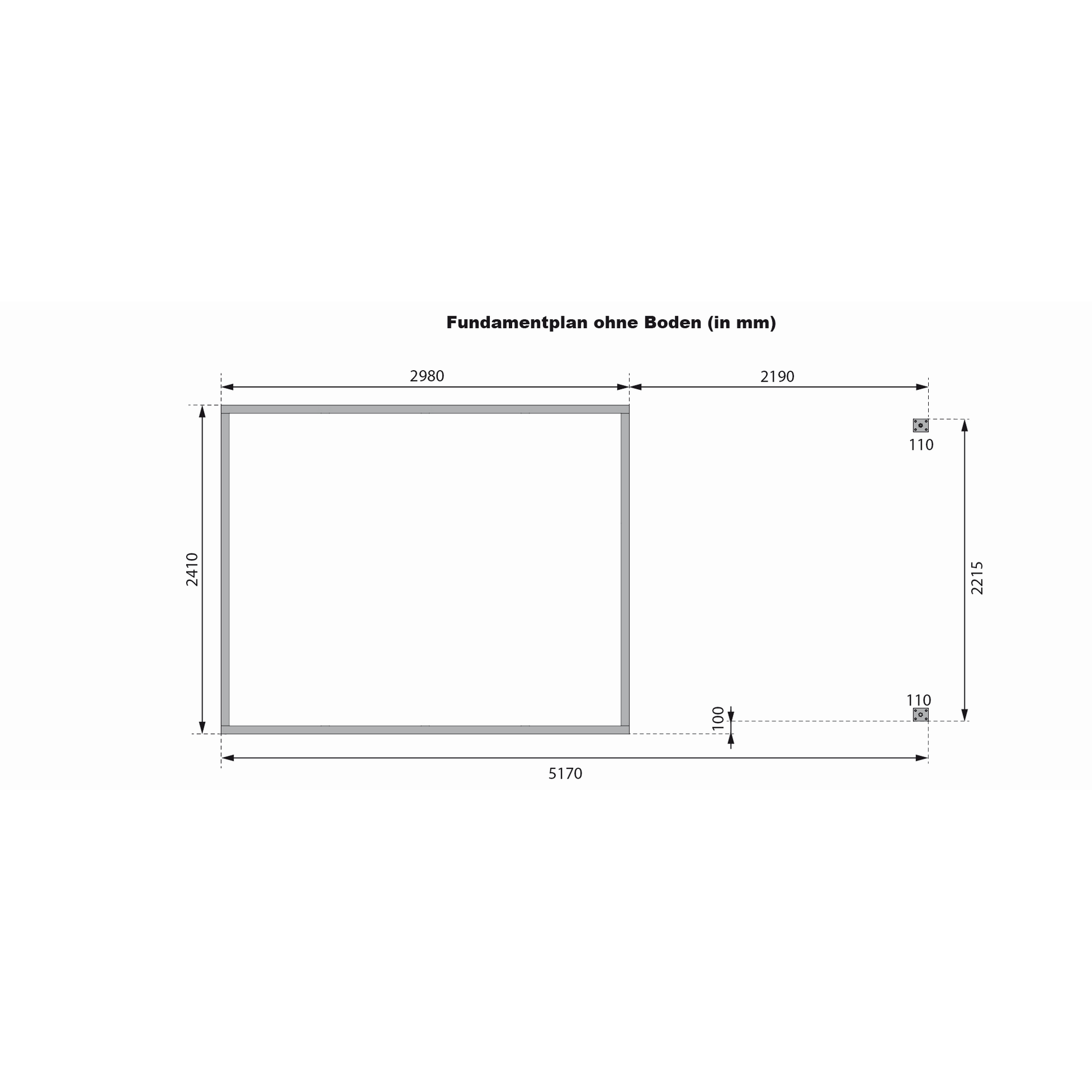 Fundamentplan mit Maßen in Millimeter